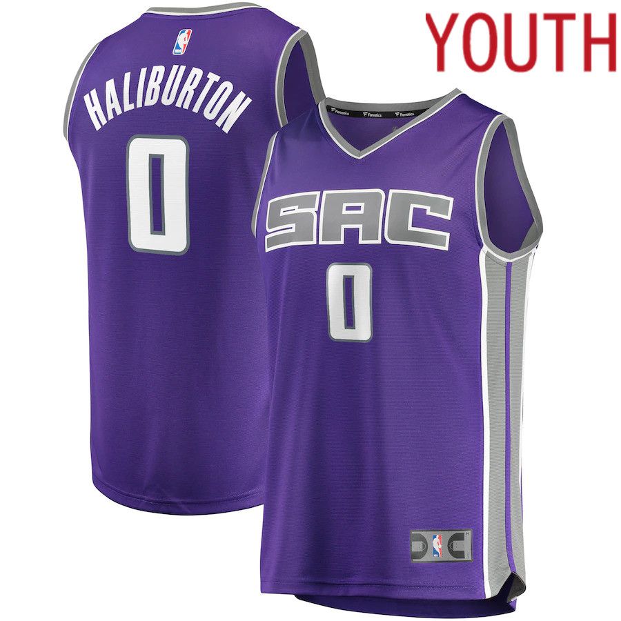 Youth Sacramento Kings 0 Tyrese Haliburton Fanatics Branded Purple Draft First Round Pick Fast Break Replica NBA Jersey
